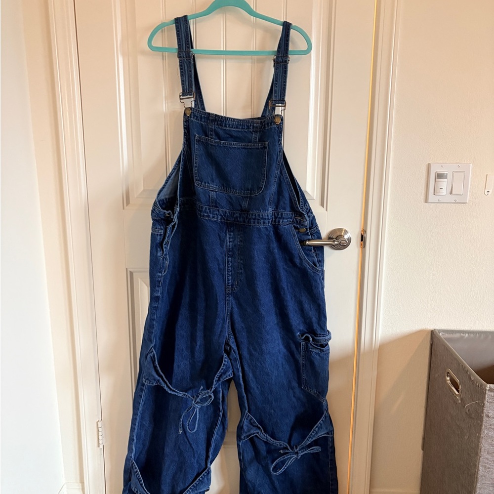 Bow Knot Blue Denim Overalls